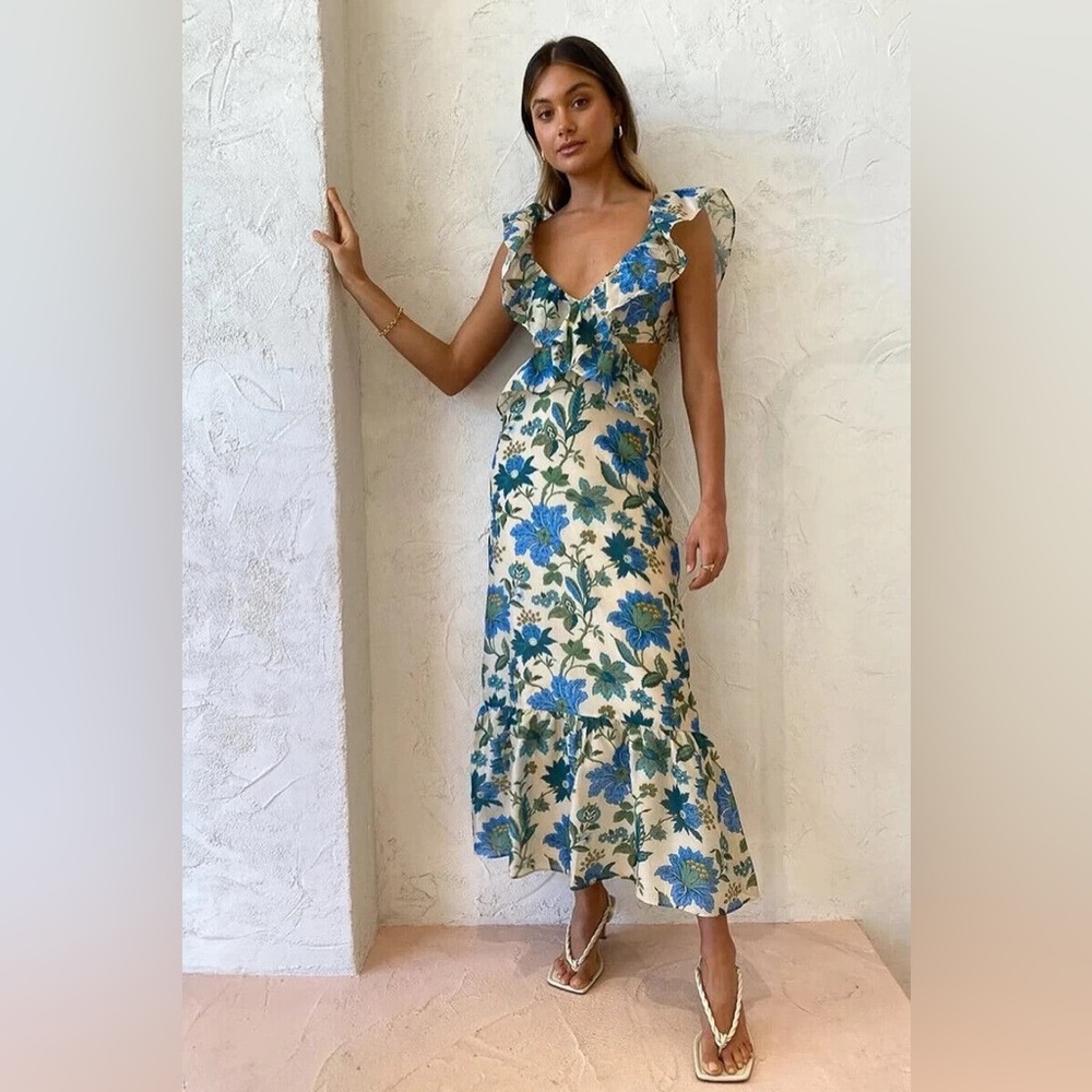 SIR THE LABEL Celia Blue and Cream Floral Dress